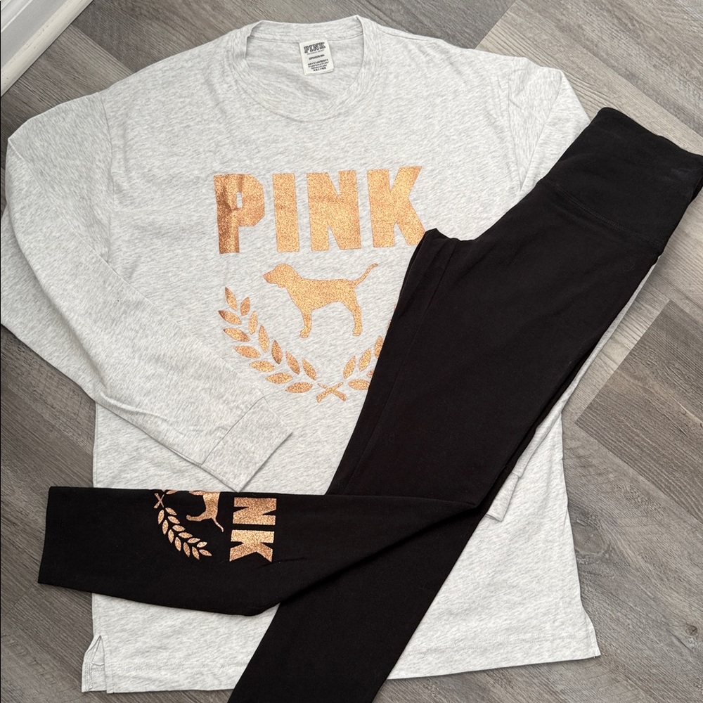 VS PINK GOLD LOGO FOIL JOGGER SET!